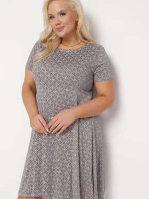 Niebiesko-Beżowa Rozkloszowana Sukienka Mini z Elastycznej Wiskozy Annamarie sweet&girl