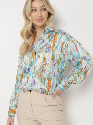 Niebiesko-Beżowa Rozpinana Koszula z Dłuższymi Mankietami Haliaria unigirl