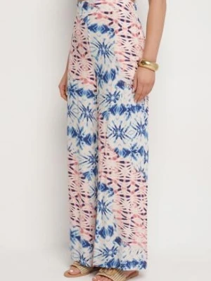 Niebiesko-Beżowe Spodnie Szerokie w Abstrakcyjny Wzór z Wiskozy Averina rosa