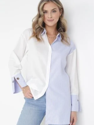 Niebiesko-Biała Asymetryczna Koszula w Paski z Kołnierzykiem Aelua rosa