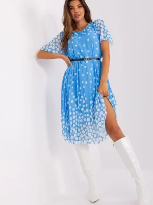 Niebiesko-biała plisowana sukienka damska w grochy Italy Moda
