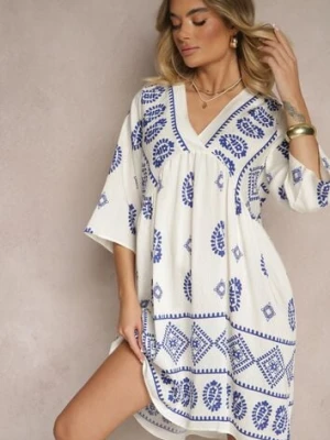 Niebiesko-Biała Sukienka z Wiskozy w Stylu Boho Virisna cflo