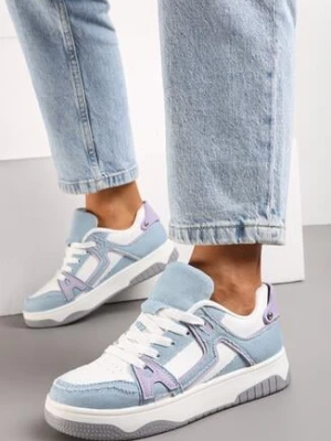 Zdjęcie produktu Niebiesko-Białe Sneakersy z Jeansowymi Wstawkami Asailla
