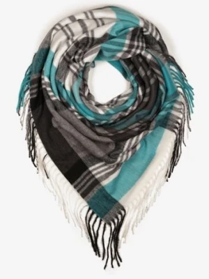 Niebiesko-Biały Kraciasty Szalik z Wiskozy i Bawełny z Frędzlami Relavis