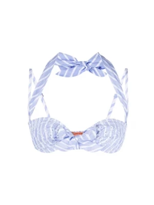 Niebiesko-Biały Striped Broderie Anglaise Bikini Top Ermanno Scervino