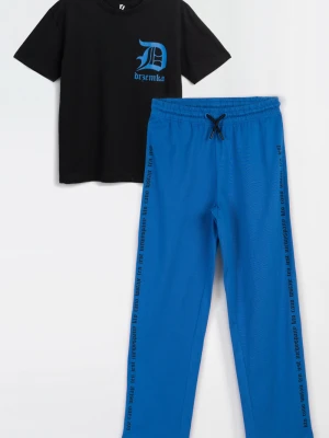 Niebiesko-czarna bawełniana piżama z nadrukami Reporter