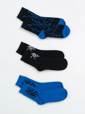 Niebiesko-czarny zestaw skarpet z autorskimi grafikami 3-PAK Reporter Young