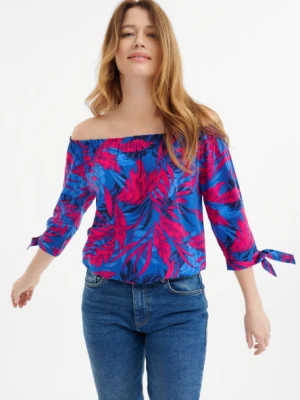Niebiesko-czerwona bluzka typu off shoulder Greenpoint