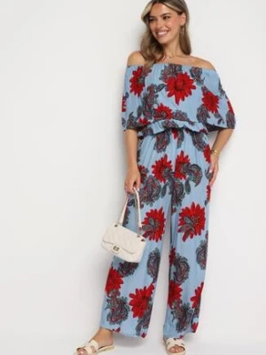 Niebiesko-Czerwony Taliowany Kombinezon z Wiskozy w Kwiaty Nelarra j.stars