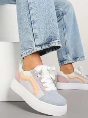 Niebiesko-Fioletowe Sneakersy w Stylu Klasycznych Tenisówek na Platformie Nurimea