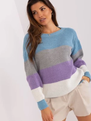 Niebiesko-fioletowy sweter oversize w paski BADU