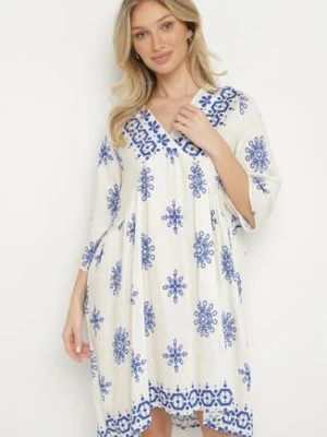 Niebiesko-Kremowa Sukienka w Stylu Boho z Wiskozą Davivara rosa