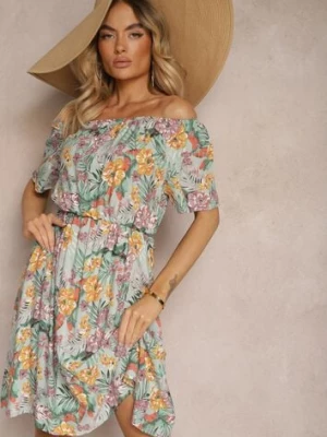 Zdjęcie produktu Niebiesko-Pomarańczowa Sukienka z Bawełny w Kwiatowy Print Dimizama