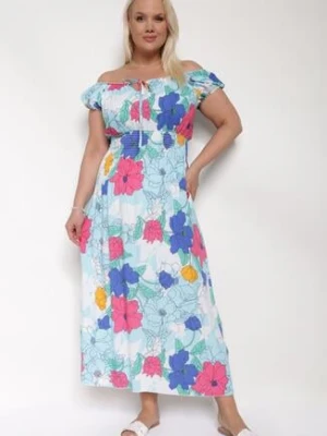 Niebiesko-Różowa Sukienka z Bawełny o Rozkloszowanym Kroju z Gumką w Talii Euretta generation