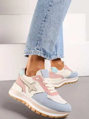 Niebiesko-Różowe Sneakersy na Niskiej Platformie z Ozdobnymi Wstawkami na Cholewce Suno