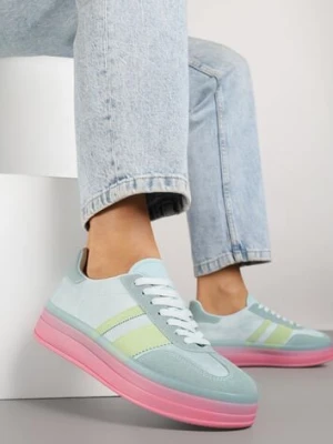 Niebiesko-Różowe Sneakersy w Stylu Tenisówek z Geometrycznym Wzorem Melundea