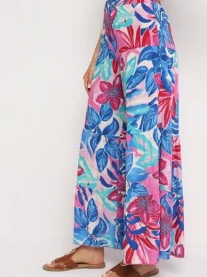 Niebiesko-Różowe Spodnie Wiskozowe Palazzo z Wysokim Stanem i Gumką w Pasie Nasone cflo