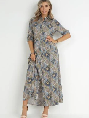 Niebiesko-Zielona Sukienka Koszulowa we Wzór Paisley Melli rosa