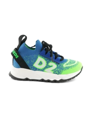 Niebiesko-Zielone Sneakersy z Unikalnymi Szczegółami Materiału Dsquared2