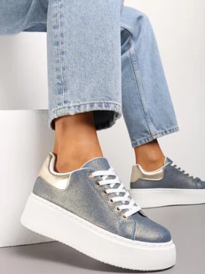 Niebiesko-Złote Sneakersy na Grubej Platformie z Cholewką przed Kostkę Nucaria