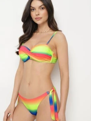 Niebiesko-Żółte Wiązane Bikini Biustonosz z Marszczeniem i Majtki Figi Kinitia swest
