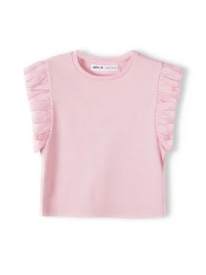 Niemowlęca bluzka z krótkim rękawem i falbanką- różowa Minoti