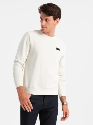 Nierozpinana bluza męska dresowa z metalowym pinem – kremowa V2 - Rozmiar: XXL Ombre Clothing
