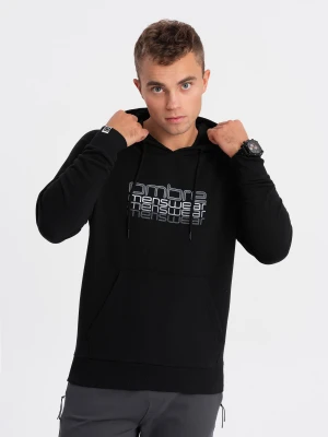 Nierozpinana bluza męska z kapturem i nadrukiem - czarna V3 Ombre Clothing