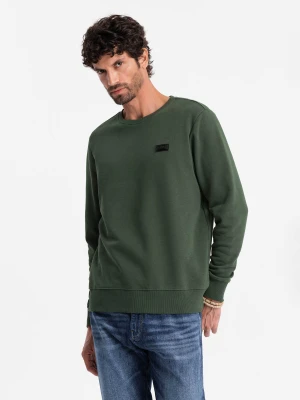 Nierozpinana dresowa bluza męska z metalowym pinem – ciemnozielona V4 - Rozmiar: L Ombre Clothing