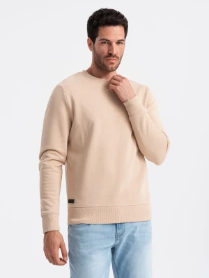 Nierozpinana męska bluza dresowa BASIC – beżowa V6 - Rozmiar: L Ombre Clothing