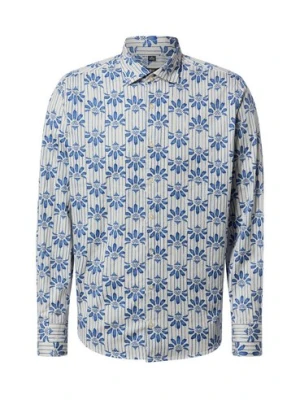 Nils Sundström Koszula męska Mężczyźni Modern Fit Bawełna biały|niebieski wzorzysty,