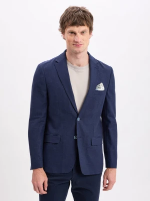 Nils Sundström Kurtka męska z zawartością lnu Mężczyźni Modern Fit len niebieski jednolity,