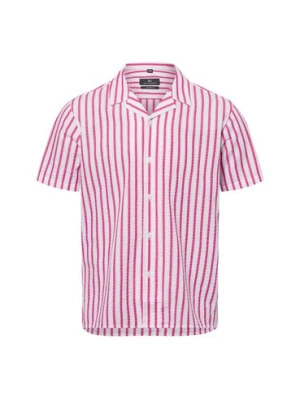 Nils Sundström Męska koszula casual Mężczyźni Modern Fit Bawełna różowy|biały w paski,