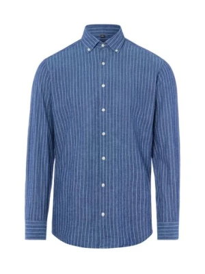 Nils Sundström Męska koszula casual z zawartością lnu Mężczyźni Modern Fit Bawełna niebieski w paski,