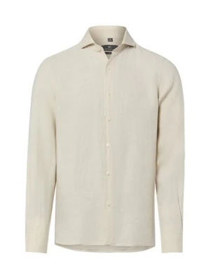 Nils Sundström Męska koszula lniana Mężczyźni Slim Fit len beżowy w paski,