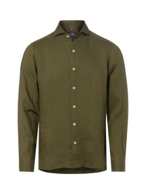 Nils Sundström Męska koszula lniana Mężczyźni Slim Fit len zielony w paski,