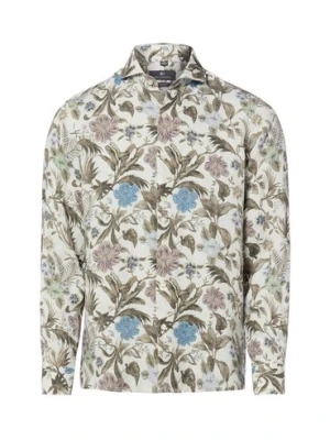 Nils Sundström Męska koszula lniana na co dzień Mężczyźni Slim Fit len (100%) biały|wielokolorowy wzorzysty,