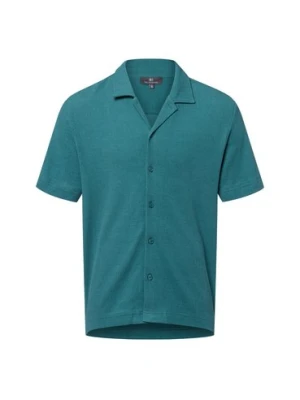 Nils Sundström Męska koszulka rekreacyjna z krótkim rękawem Mężczyźni Regular Fit Bawełna zielony|niebieski wypukły wzór tkaniny,