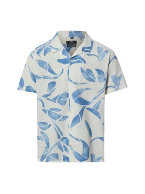 Nils Sundström Męska koszulka z krótkim rękawem z zawartością lnu Mężczyźni Regular Fit Bawełna niebieski|biały wzorzysty,