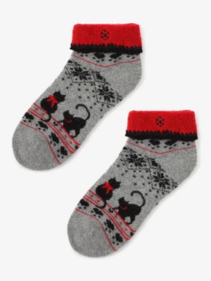 Niskie ciepłe skarpetki damskie z kotami Angora Footies Terry X47 Marilyn