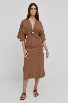 Nissa sukienka kolor brązowy midi rozkloszowana