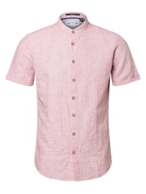 No Excess Męska koszula z dodatkiem lnu Mężczyźni Regular Fit Bawełna różowy wypukły wzór tkaniny stójka,