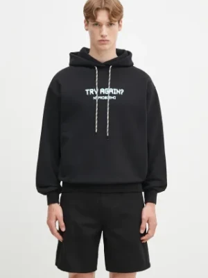 No Problemo bluza bawełniana Try Again Hoodie męska kolor czarny z kapturem z nadrukiem NP2001103