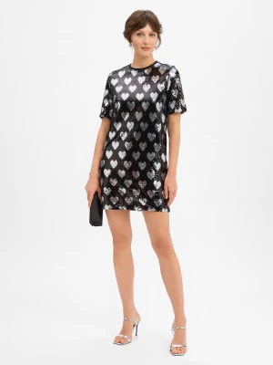 Noisy May Cekinowa sukienka damska - NMWinnie Kobiety srebrny|czarny wzorzysty,