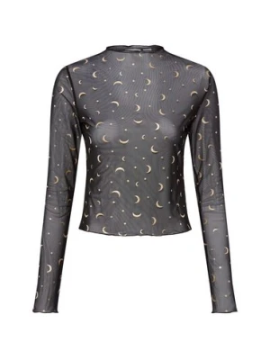 Noisy May Damska siateczkowa koszulka z długim rękawem - NMStar Kobiety czarny|złoty nadruk,