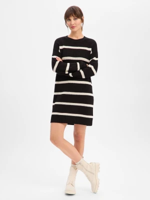 Noisy May Damska sukienka z dzianiny Kobiety Sztuczne włókno czarny|biały w paski,