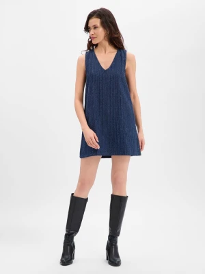 Noisy May Dżinsowa sukienka damska z cekinami - NMAmalie Kobiety Sztuczne włókno niebieski wypukły wzór tkaniny,