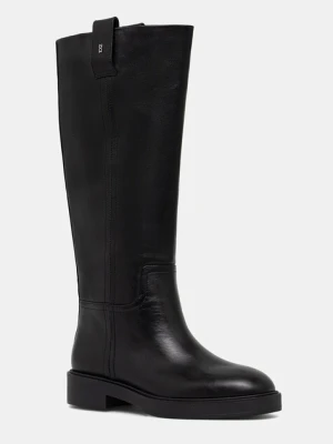 Nokwol kozaki skórzane Jose Black Leather damskie kolor czarny na płaskim obcasie Jose Black Leather