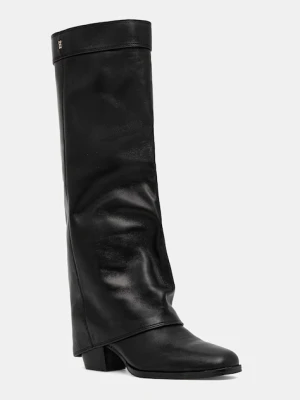 Nokwol kozaki skórzane Weather Black Leather damskie kolor czarny na słupku Weather Black Leather