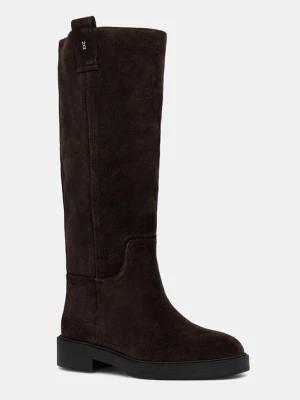 Nokwol kozaki zamszowe Jose Brown Leather damskie kolor brązowy na płaskim obcasie Jose Brown Leather